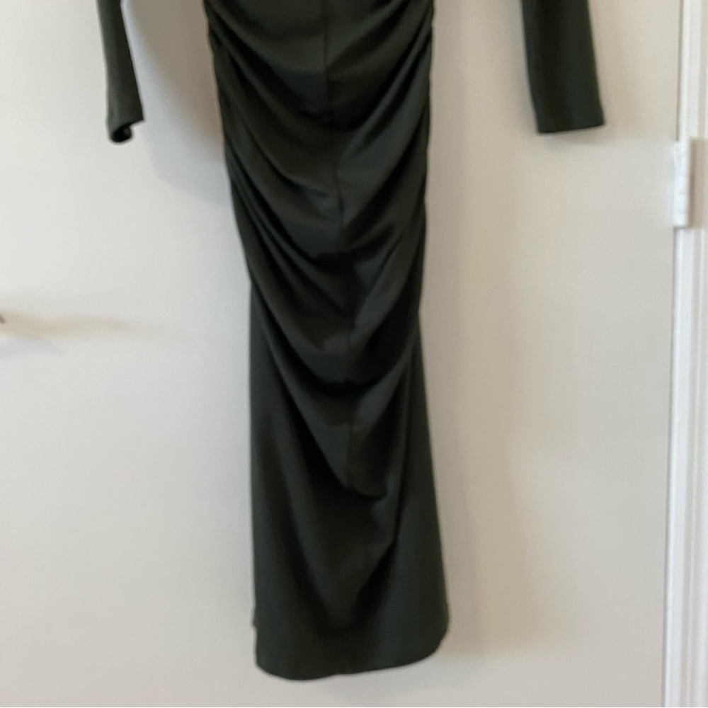 New Susana Monaco Crisscross MockNeck Bodycon Dress Longsleeve Hunter Green Sz L - Picture 10 of 15